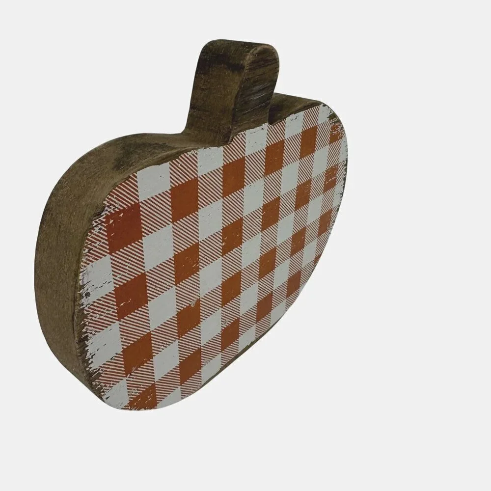 Rustic Orange Buffalo Plaid Pumpkin 5in Collins Fall Autumn Tiered Tray Decor